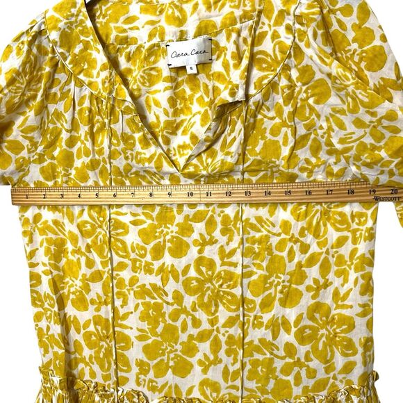 Cara Cara Ruffle Hem Mini Dress Women’s Small Yellow Cotton Resort Vacation Wear - Picture 11 of 12